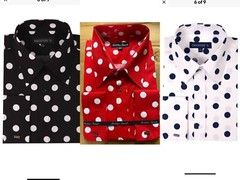 Men’s French Cuff Polka Dot Design Spread Collar Dress Shirt
