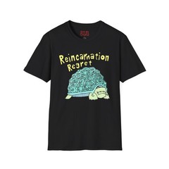 Funny Reincarnation Regret T-Shirt Men Black Graphic Tee Dark Humor Turtle Meme