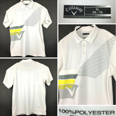 Callaway Mens XL (48 in Chest) Yellow Gray Stripe Opti-Dri Active Golf Polo
