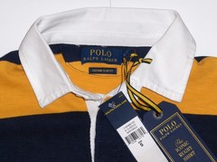 POLO RALPH LAUREN Men’s Pony Custom Slim Fit The Iconic Rugby Shirt, NAVY, GOLD