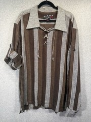 Royal Prestige 100% Linen Shirt Men Long Sleeve Lace-up Front Placket XL Stripes