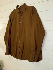 Zegna Sumisura Trofeo Comfort Brown Cotton Button Up Dress Shirt 46G 41