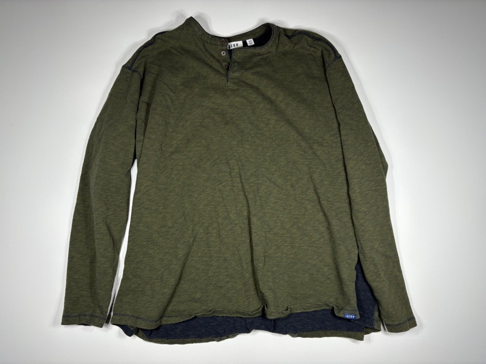 R O W M Thermal Henley Men 3XB Green Long Sleeve Tight Knit Casual Outdoor