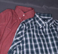 Croft & Barrow Set of 2 Button Down Dress Shirts L 34/35 Red Check & Blue Plaid