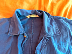 Zara Men’s M Blue Solid Cotton Woven Point Collar Long Sleeve Button-Up