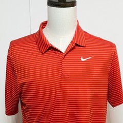 Nike Shirt Mens Medium Orange Striped Dri-Fit Performance Short Sleeve Polo