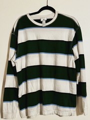 NICE H&M Shirt Mens Medium Striped Long Sleeve Cotton White Blue Green PREPPY