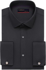 French Cuff Shirt Men Slim Fit Stretch Spread Collar Metal Cufflink Shirt