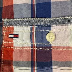 Tommy Hilfiger Button Down Shirt Mens L Red Blue White Plaid Custom Fit Pocket