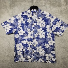 Pashartuk Button Up Shirt Mens 2XL Blue Floral Hibiscus Short Sleeve Hawaiian