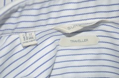 SUITSUPPLY Traveller Extra Slim Fit White Blue Striped Cotton Dress Shirt 14.5