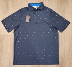 NWT KJUS Sotto Polo Golf Shirt Navy Ski Print Stretch UPF 50+ Men’s XL Comfort
