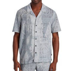 John Varvatos Men’s Arya Summer Oases Camp Shirt Airy Mesh Jacquard Fabric Grey