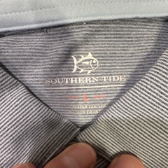 Southern Tide Men’s Long Sleeve Striped Polo Shirt Blue L Style #10297