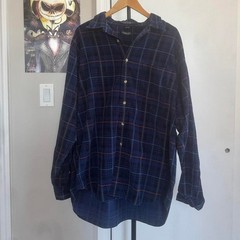 Christian Dior navy blue plaid button up shirt Size XL