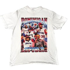 Dominican Republic Baseball Graphic Tee Men Medium White Shirt