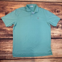 Peter Millar Summer Comfort Polo Shirt Mens XL Mint Green Stripe Lighthouse Logo