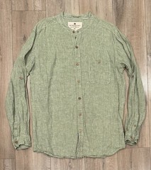 THE TERRITORY AHEAD Men’s Button-Up 100% Linen Mandarin Collar Shirt XL Green