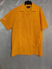 Omega Fashion Short Sleeve Guayabera Cigar Shirt Embroidered Yellow L 16-16.5