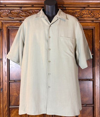 Jos. A. Bank 100% Silk Sage Green Short Sleeve Button Down Shirt Sz XL