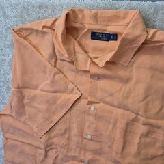 Ralph Lauren Button Up Shirt Mens XLT Silk Linen Orange Lightweight Camp Coastal