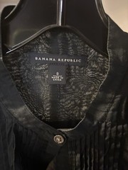 Banana Republic Women’s Black Short Sleeve Pleated Button Collared Dress Shirt S