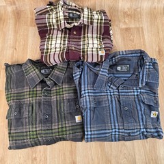 Carhartt Shirt Mens 2XL Lot 3 Plaid Flannel Button Front Long Sleeve Workwear