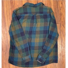 Eddie Bauer XL Men Green Blue Plaid Flannel Shirt Outdoor Rugged Cotton