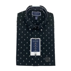 Club Room Mens Slim Fit Skull Print Stretch Dress Shirt Black S 14-14.5