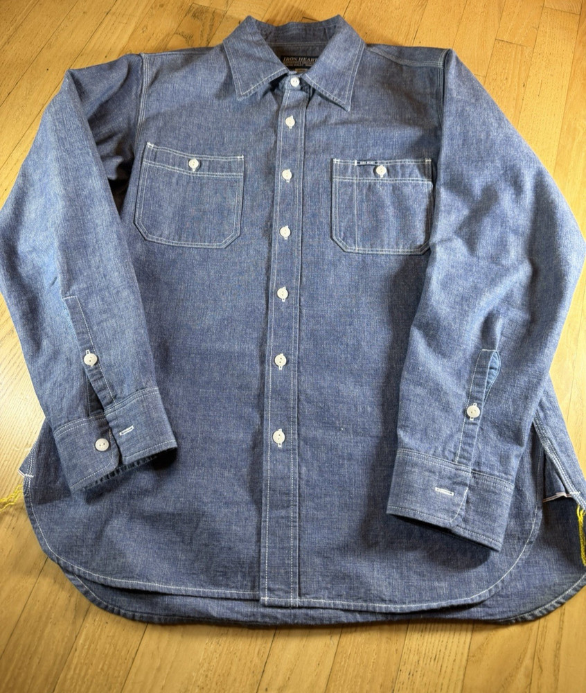 Iron Heart IHSH-21-BLU -10oz Selvedge Chambray Work Shirt – Blue – Large