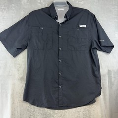 Columbia PFG Shirt Mens Medium Black Short Sleeve Fishing Omni-Shade Button Up