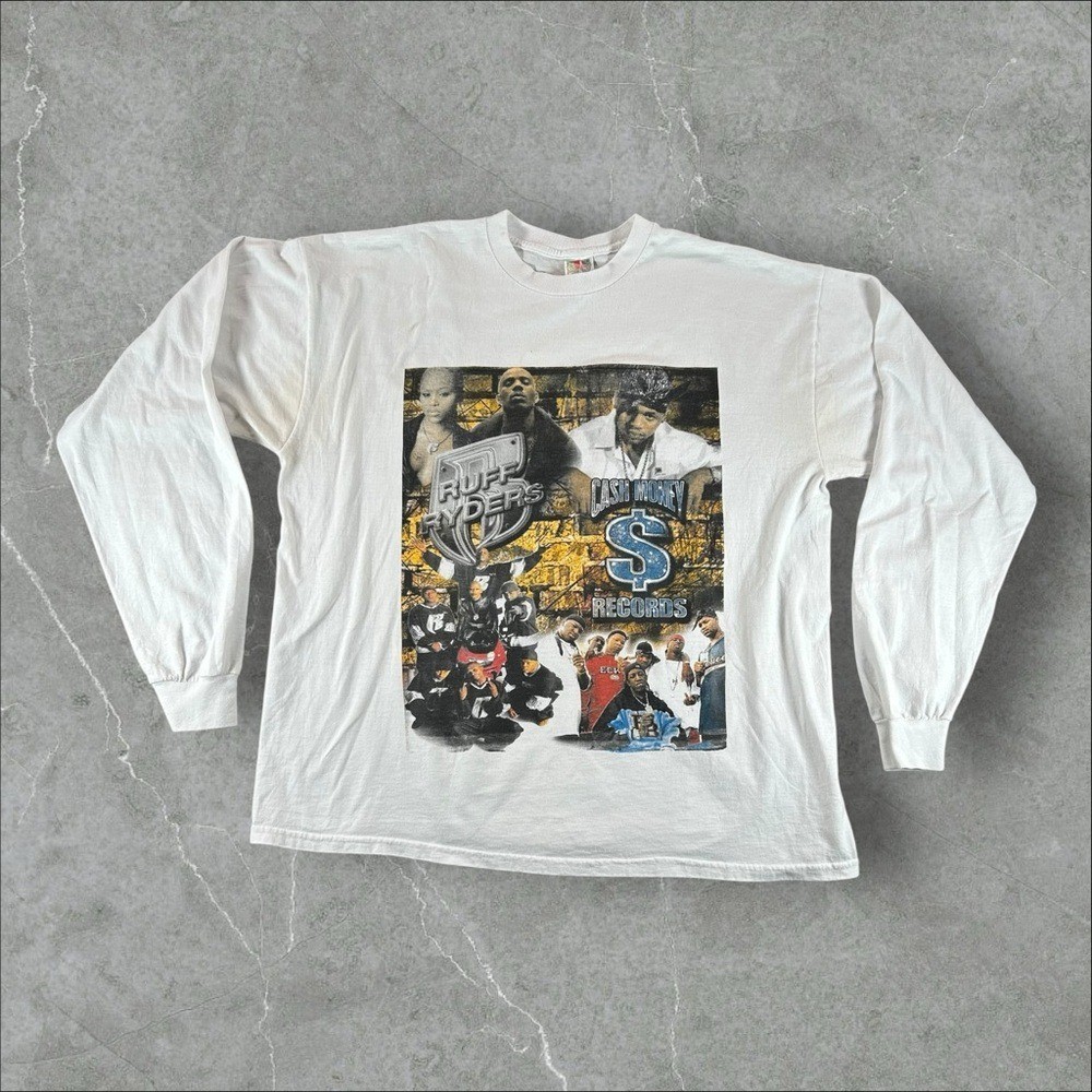 Vintage Ruff Ryders Shirt Mens XXL White Long Sleeve 90s Cash Money Records DMX