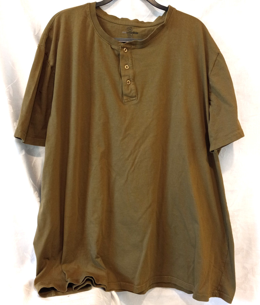 Mens 4XLT Tall Henley Real essentials cotton army green soft top t-shirt