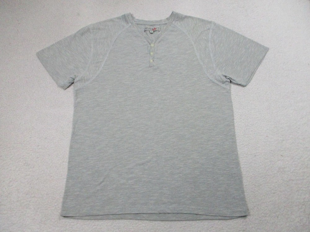 Silver Lake Shirt Mens Medium Gray Henley Short Sleeve Raglan Cotton Blend