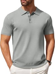 Mens Knit Polo Shirt Short Sleeve Casual Button Down Stretch Golf Top Breathable