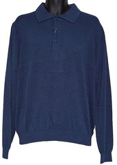 Tulliano Mens Silk Blend Solid Long Sleeve Polo Sweater Blue Size XL Retail $149
