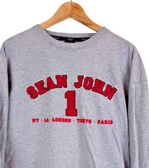 Sean John #1 Gray Long Sleeve Tshirt Mens XL NY LA London Tokyo Paris Y2K