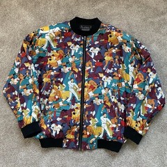 Vintage Nicole Miller Boxing Boxers Silk Coach Bomber Jacket 1993 AOP Large
