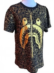 RARE A Bathing Ape (BAPE) Black and Gold Shark Zipper T (special edition) L