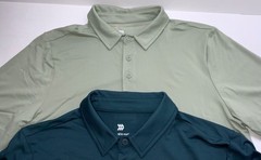 Jersey Polo Shirt All in Motion Wicking Stretch No Roll Collar 3 button Wicking