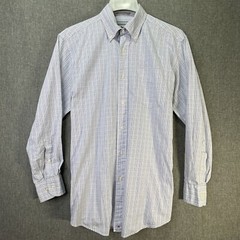 Hathaway Mens M Shirt Long Sleeve Button Front Poplin Cotton Blue Checked MS71