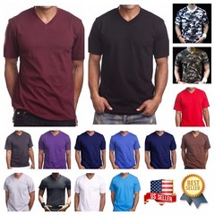 Men S-5XL T-Shirt HEAVY Weight V-NECK Camo Plain Solid Cotton Big Size Tee