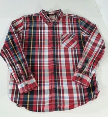 Levi’s LS Plaid Button Down Shirt White Tab Logo Men L Red Navy Blue Gold White