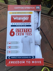 Wrangler Five Star Premium Men’s 6-Pack Crew Neck Tee 2XL White Stretch Wicking