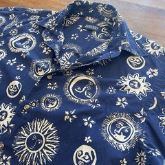 Vtg 90s Lands End Mens M 15-15.5 Celestial Sun Moon Hawaiian Shirt Cotton USA