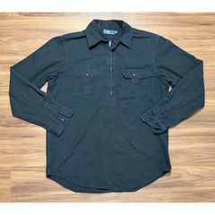 Polo Ralph Lauren Mens Black Canvas Half Zip Loop Collar Utility Shirt Sz L