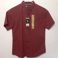 WP Weatherproof Shirt Mens Medium Red Plaid Short Sleeve Button Down Stretch