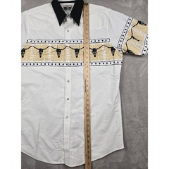 Vtg Cumberland Outfitters Western Pearl Snap Shirt Mens L White Longhorn Skull