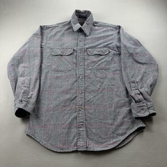 Vintage Eddie Bauer Flannel Shirt Mens Medium Gray Plaid McKinley Button Up 90s