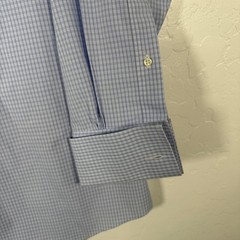 Brooks Brothers Button Down Shirt Mens 17-34 Blue French Cuff Plaid Non Iron